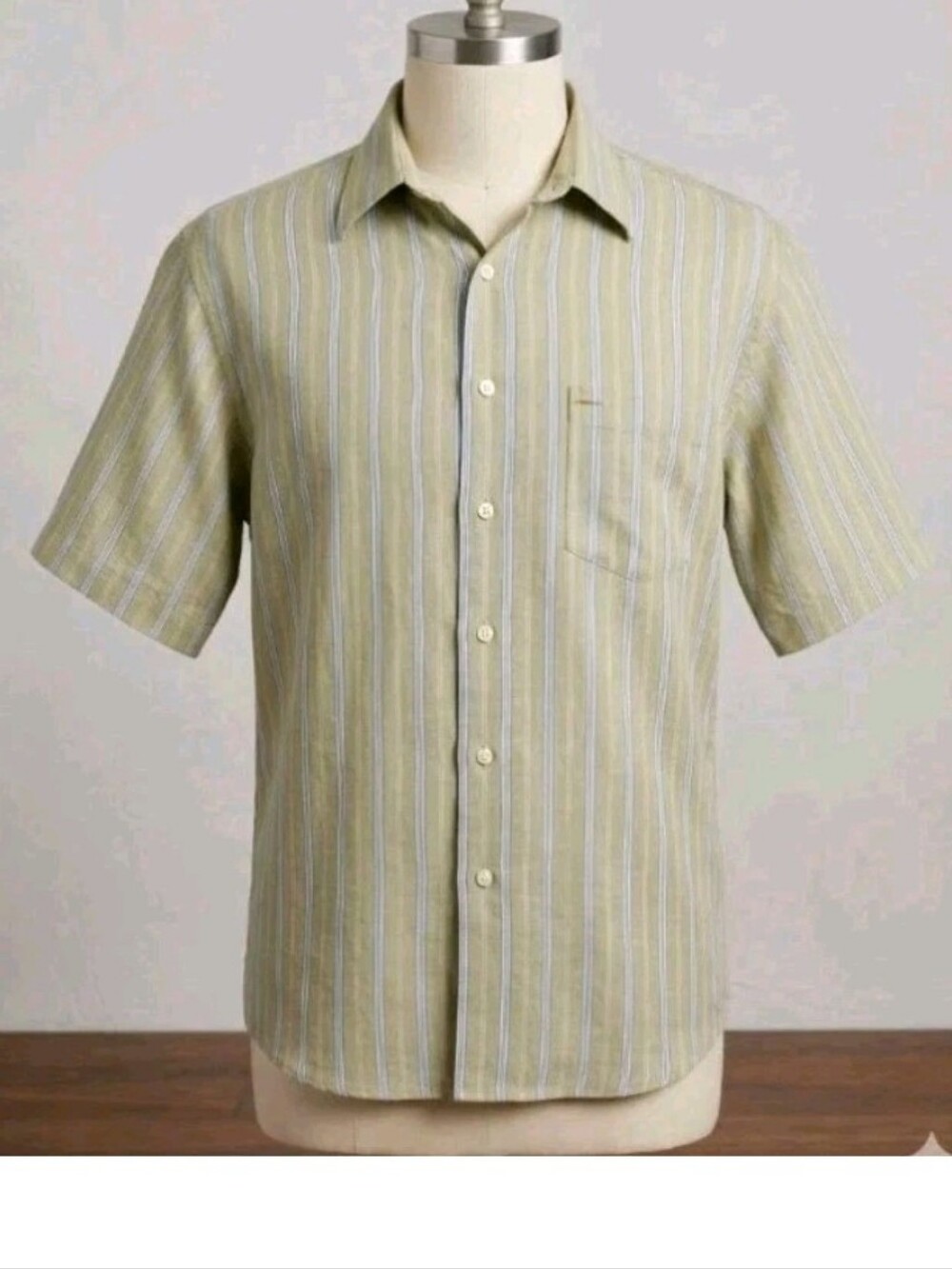 Van Heusen Light Green & Pale Blue Striped Short-Sleeve Button Down
